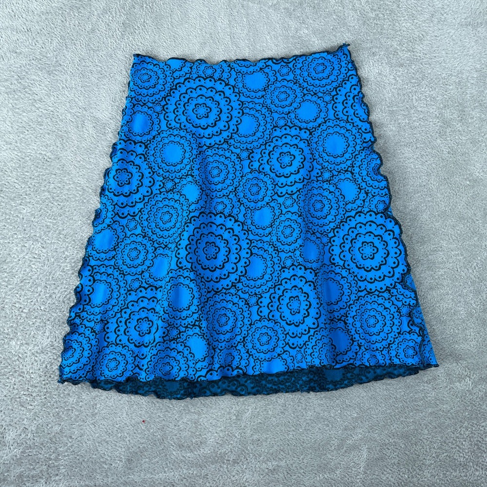 Haystacks Bias Skirt Womens Medium Blue Black Whimsygoth Boho Medallion Knit